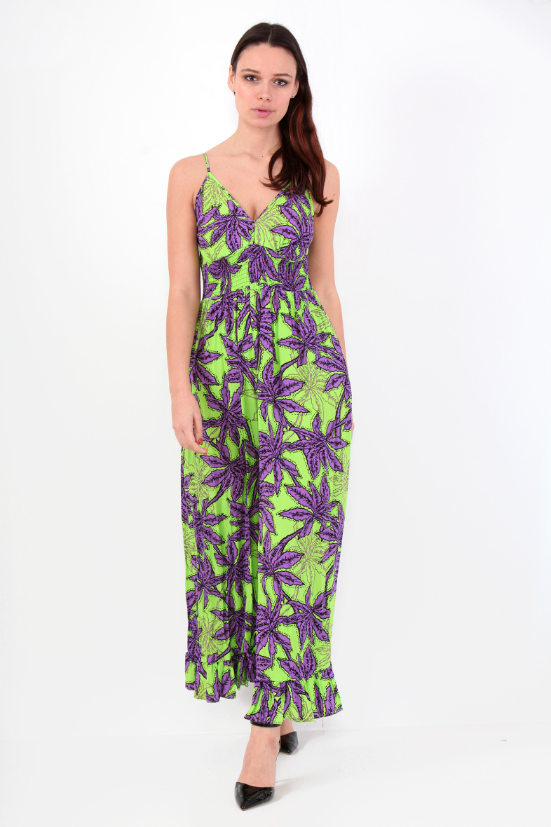 Grossiste LAST QUEEN OUTLET - Combinaison  imprimée tropical à bretelles  avec pantalons fluide