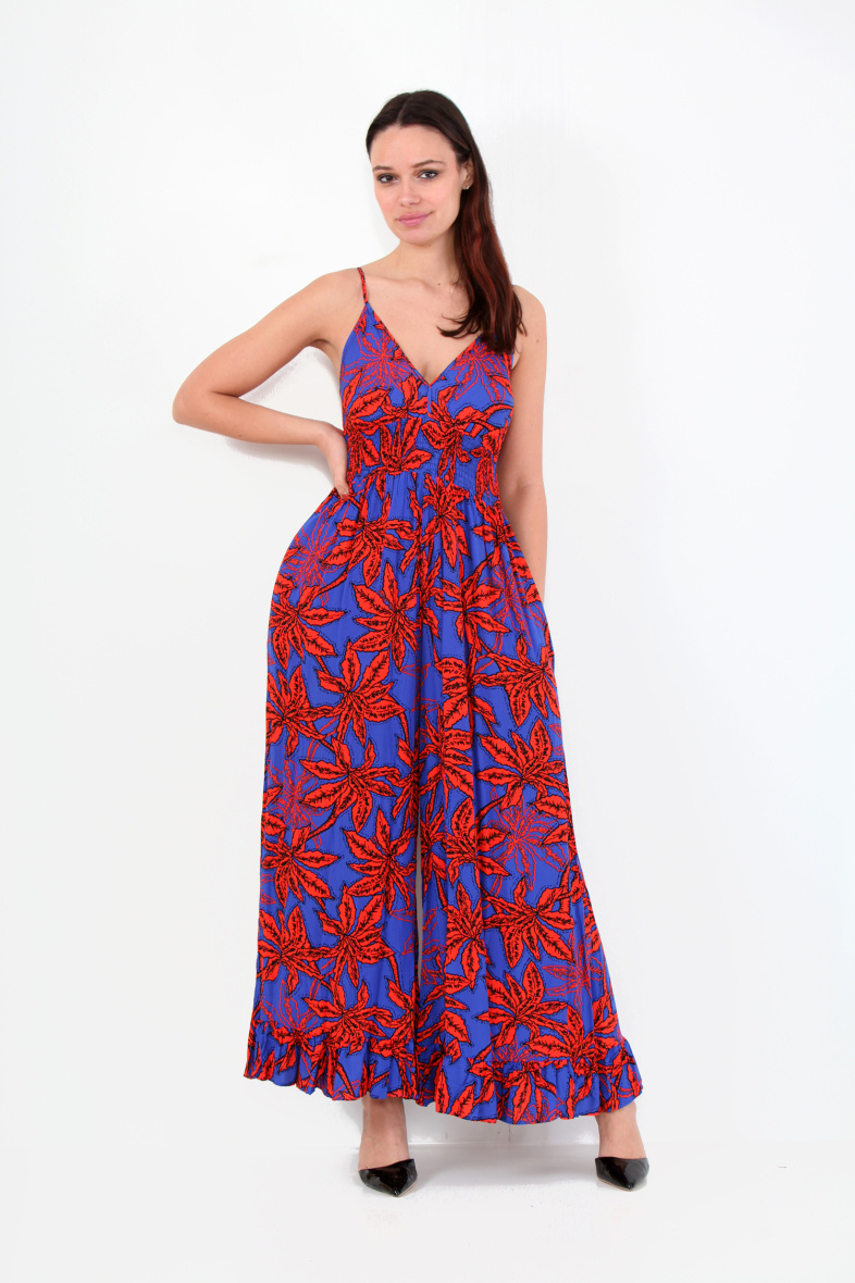 Grossiste LAST QUEEN OUTLET - Combinaison  imprimée tropical à bretelles  avec pantalons fluide