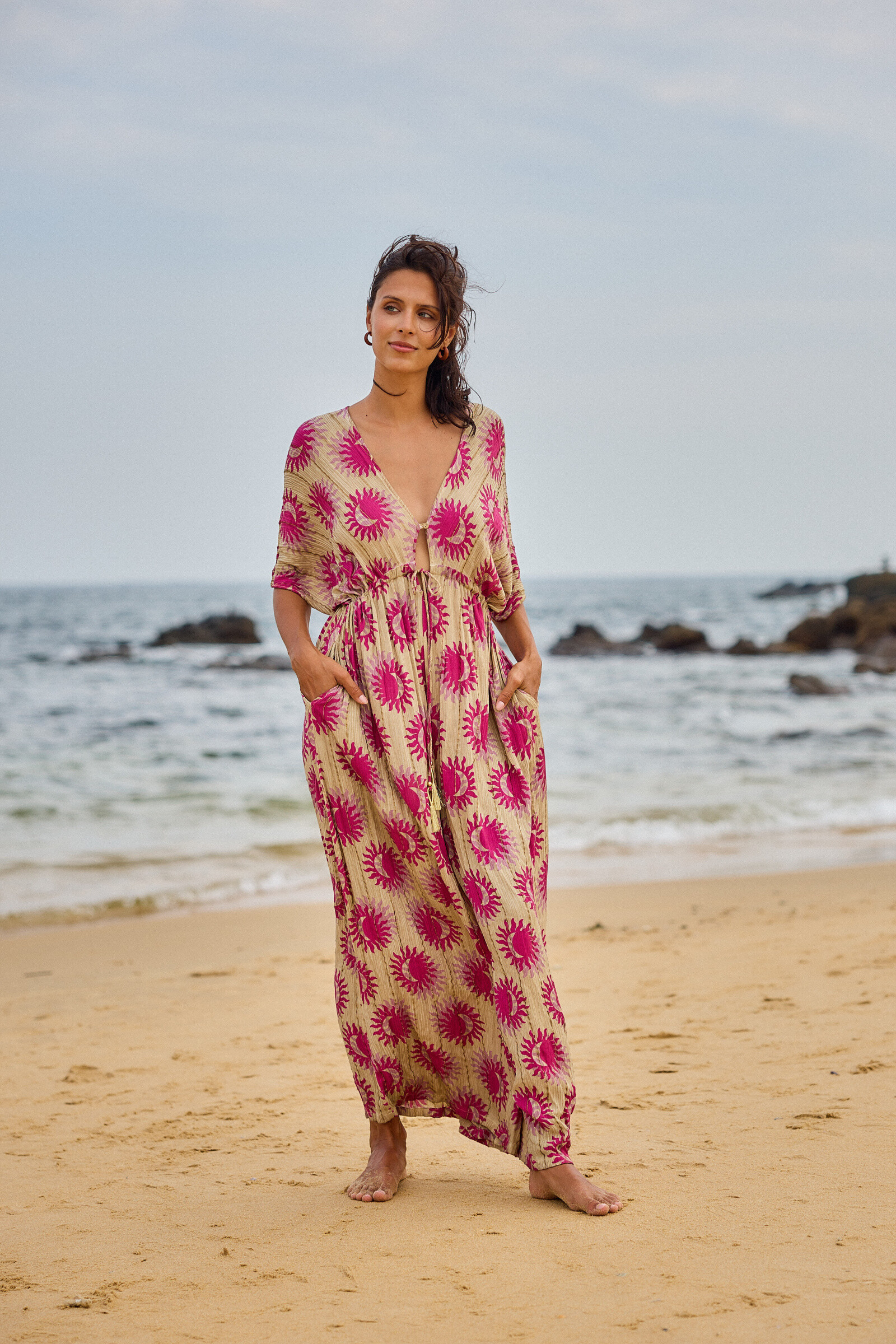 Wholesaler Last Queen - Loose bohemian jumpsuit with V neckline