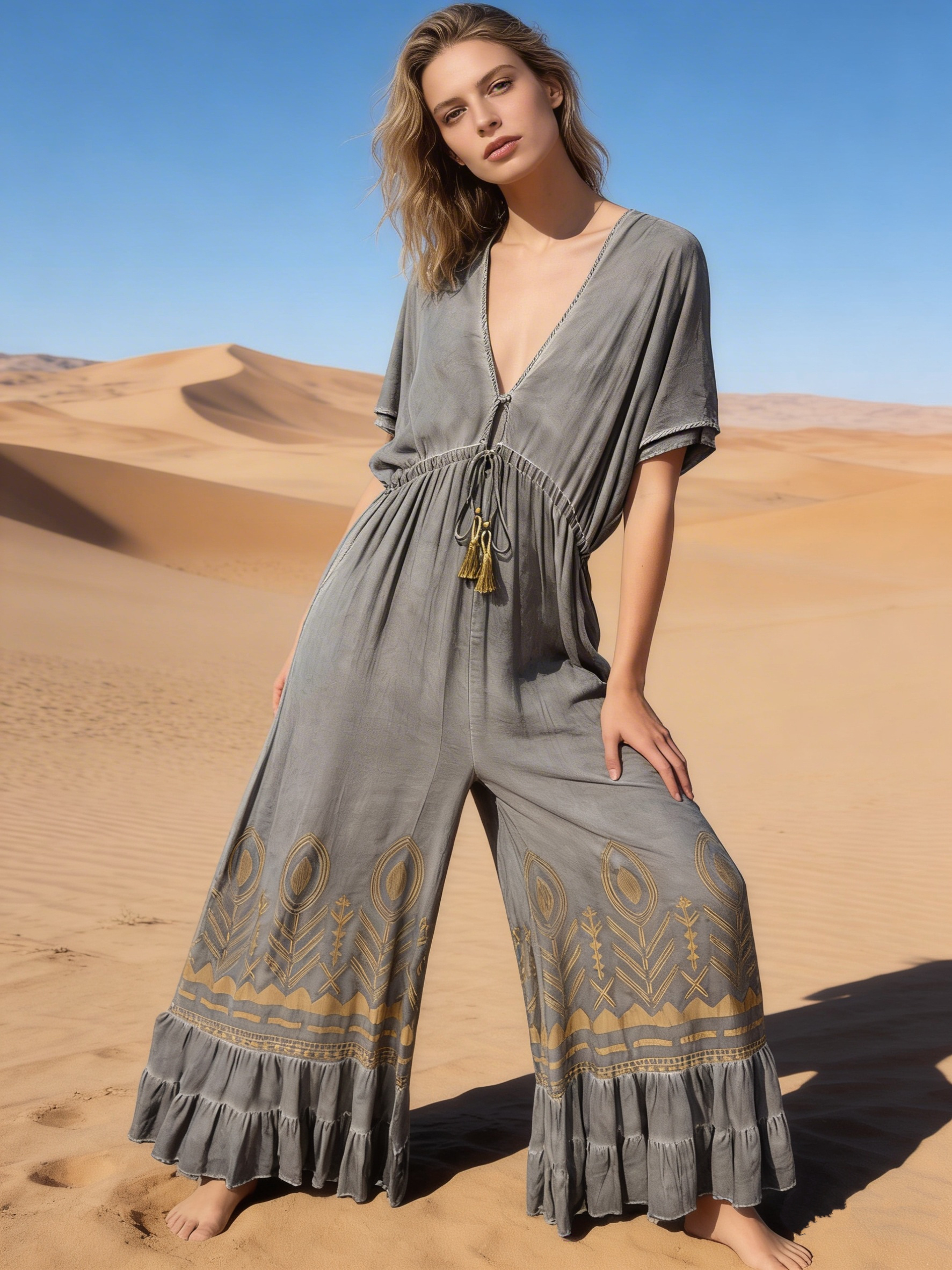 Mayorista Last Queen - Vestido mono largo fluido, corte holgado con efecto dorado impreso
