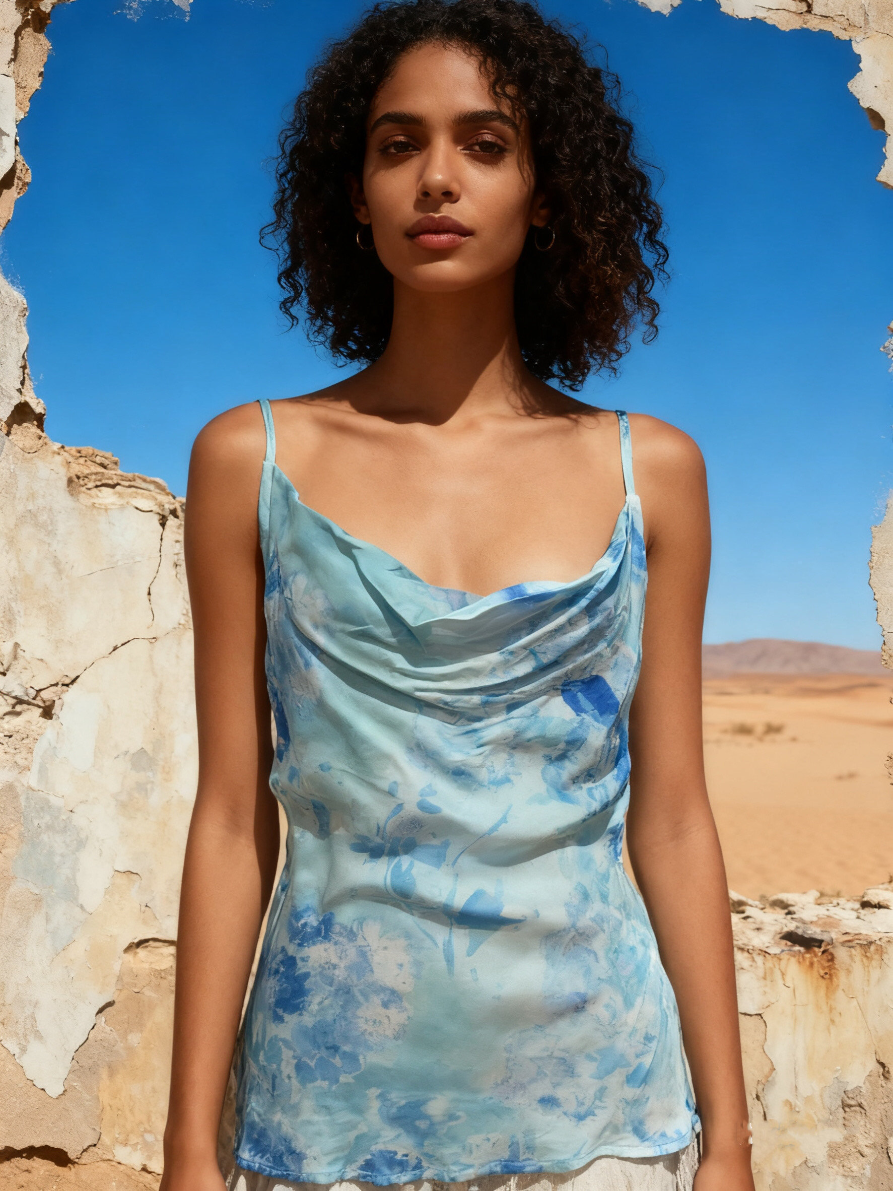 Wholesaler Last Queen - Sleeveless top in fluid fabric with watercolor print