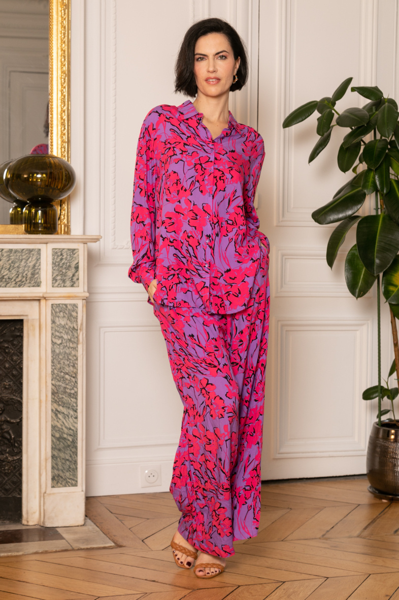 Grossiste Last Queen - Ensemble chemise et pantalons fluides à imprimé floral