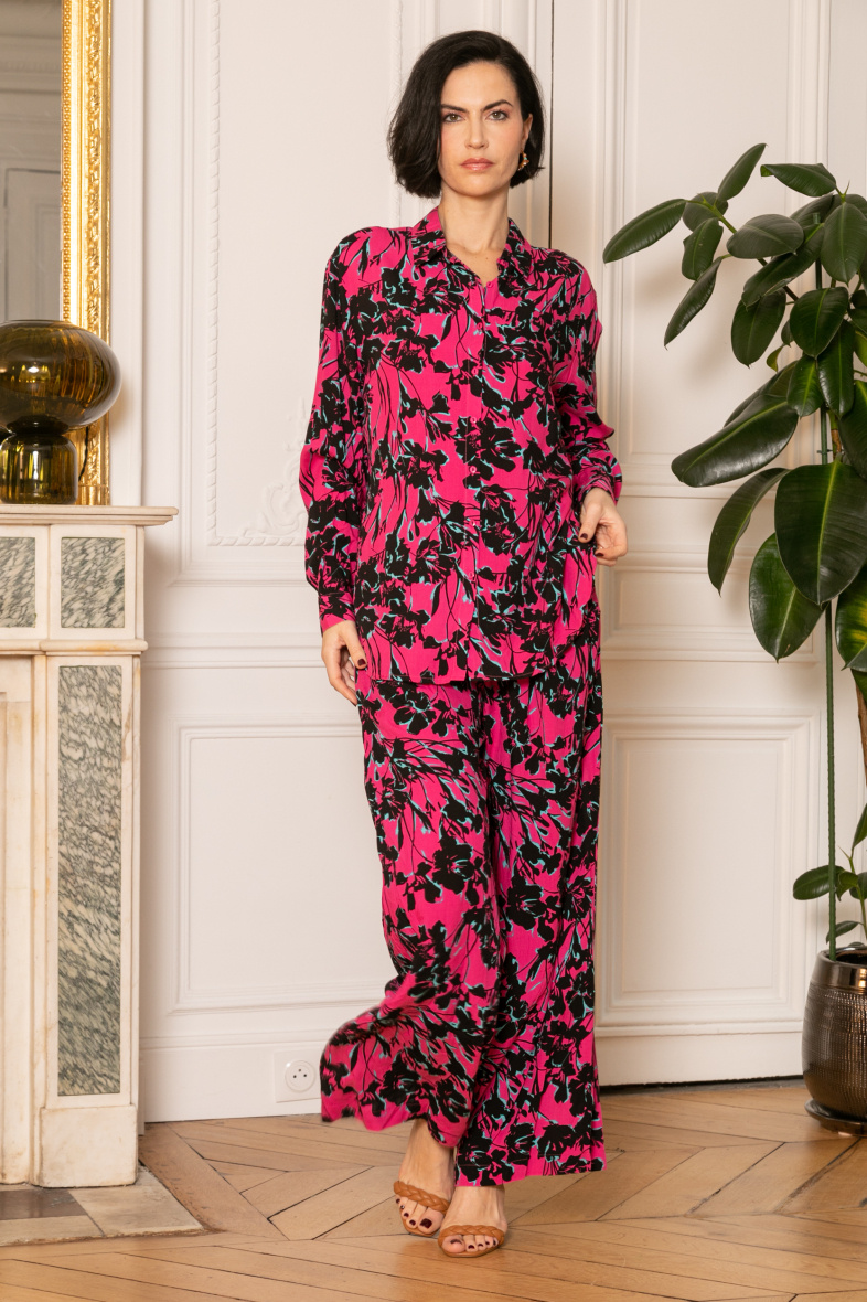Grossiste Last Queen - Ensemble chemise et pantalons fluides à imprimé floral