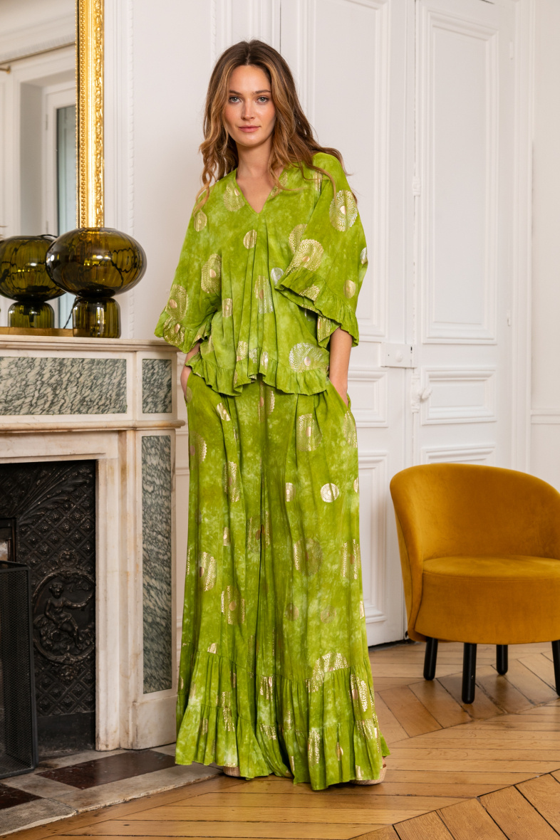 Grossiste Last Queen - Ensemble top et pantalons, coupe ample à imprimé dorure