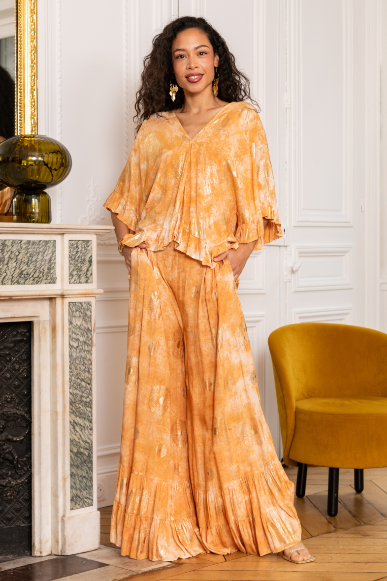 Grossiste Last Queen - Ensemble top et pantalons, coupe ample à imprimé dorure