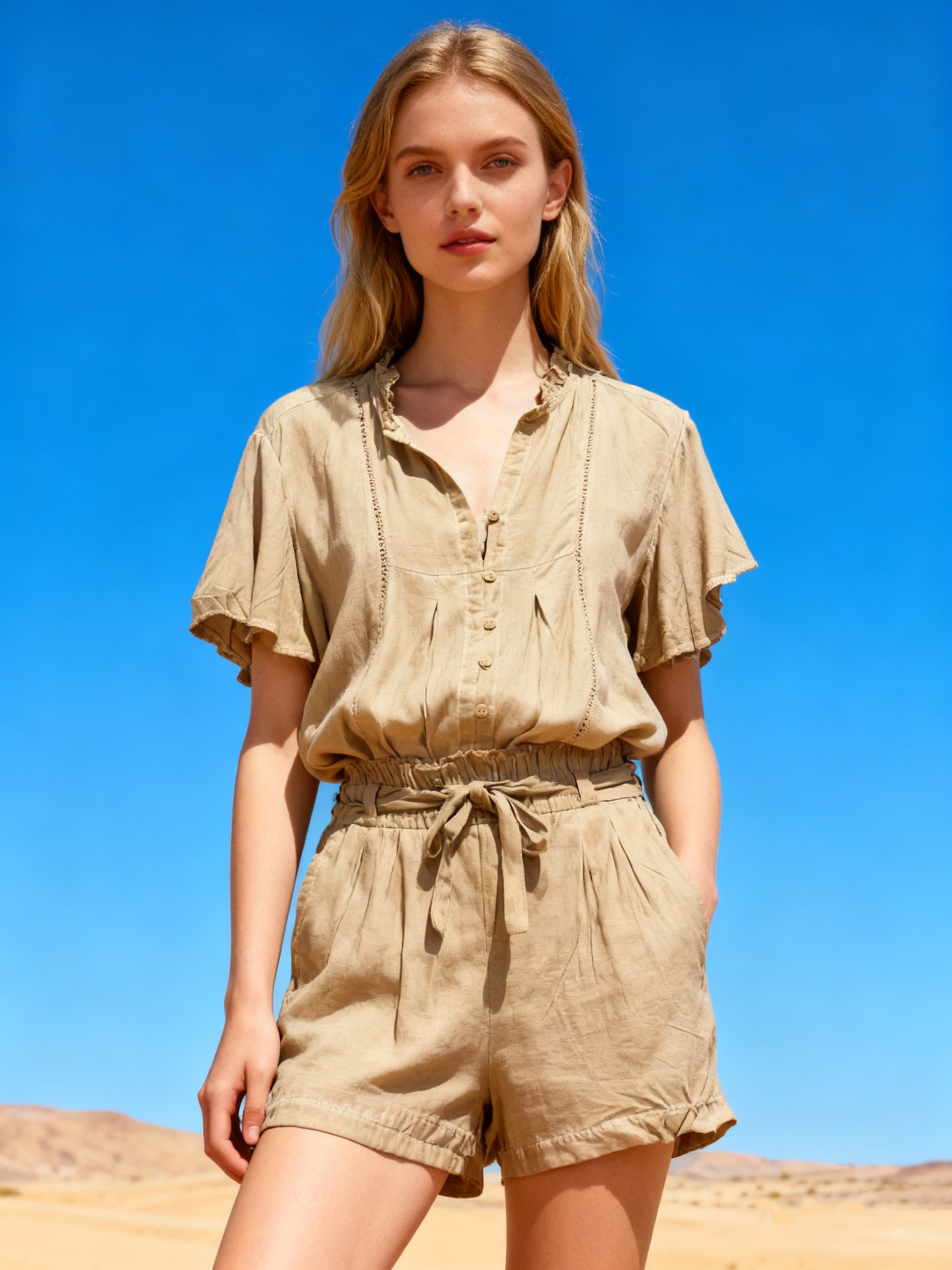 Wholesaler Last Queen - Washed-out style shirt and shorts set
