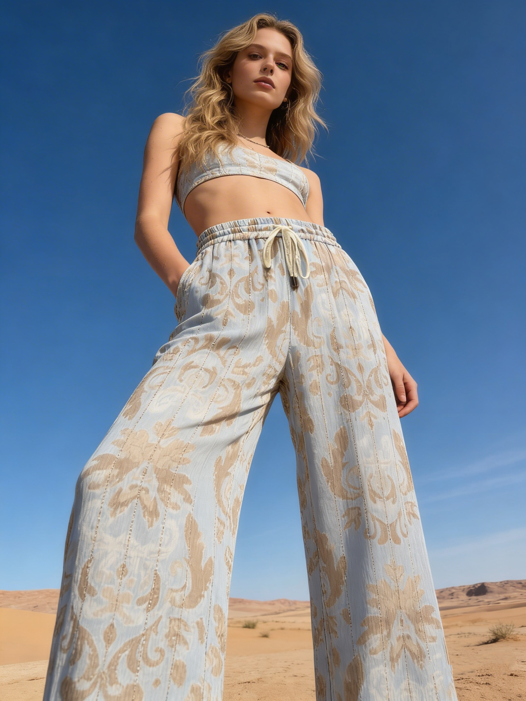 Mayorista Last Queen - Pantalón fluido estampado con Lurex, Corte relajado con cordón