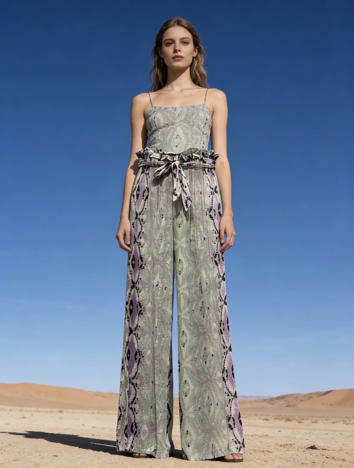 Mayorista Last Queen - Pantalón fluido estampado, estilo desgastado, corte relajado con cinturón