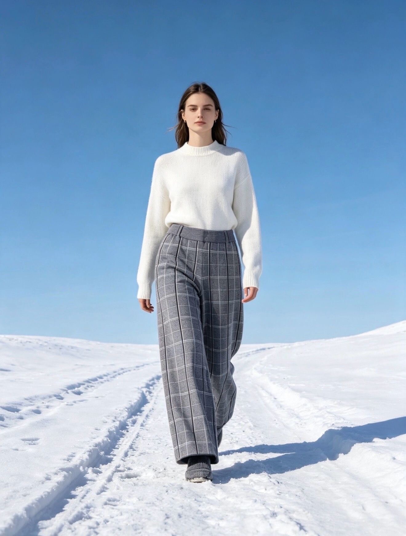 Grossiste Last Queen - Pantalon en maille jambe large  Style Flannelle Carreaux, décontracté, épais,