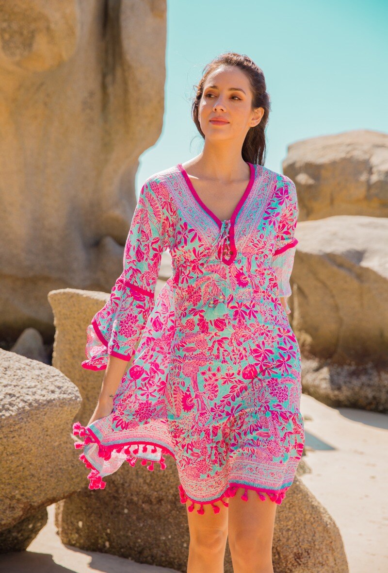 Grossista Last Queen - Abito tunica con scollo a V e stampa boho