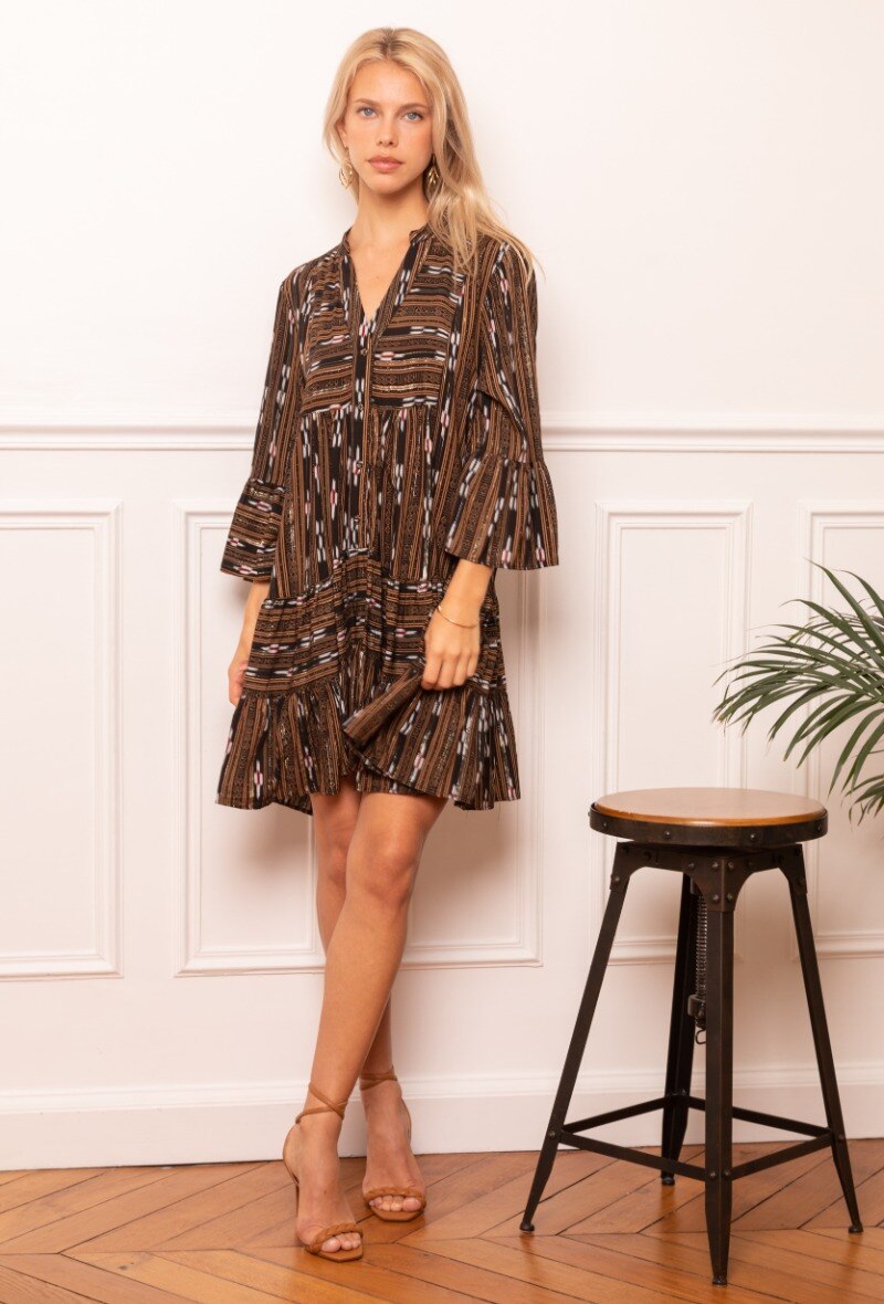 Wholesaler LAST QUEEN OUTLET - Printed tunic shirt dress with LUREX