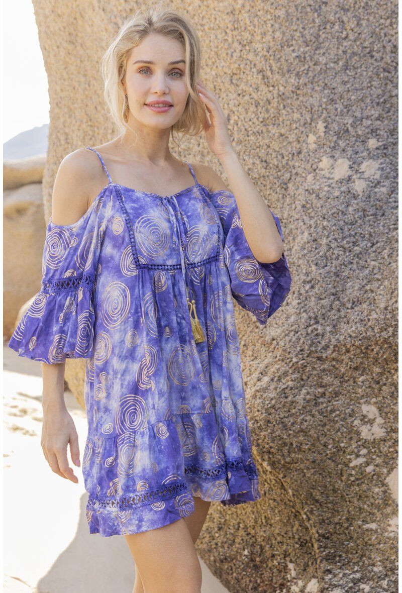 Wholesaler Last Queen - Dress with mercerized floral print, bare shoulders
