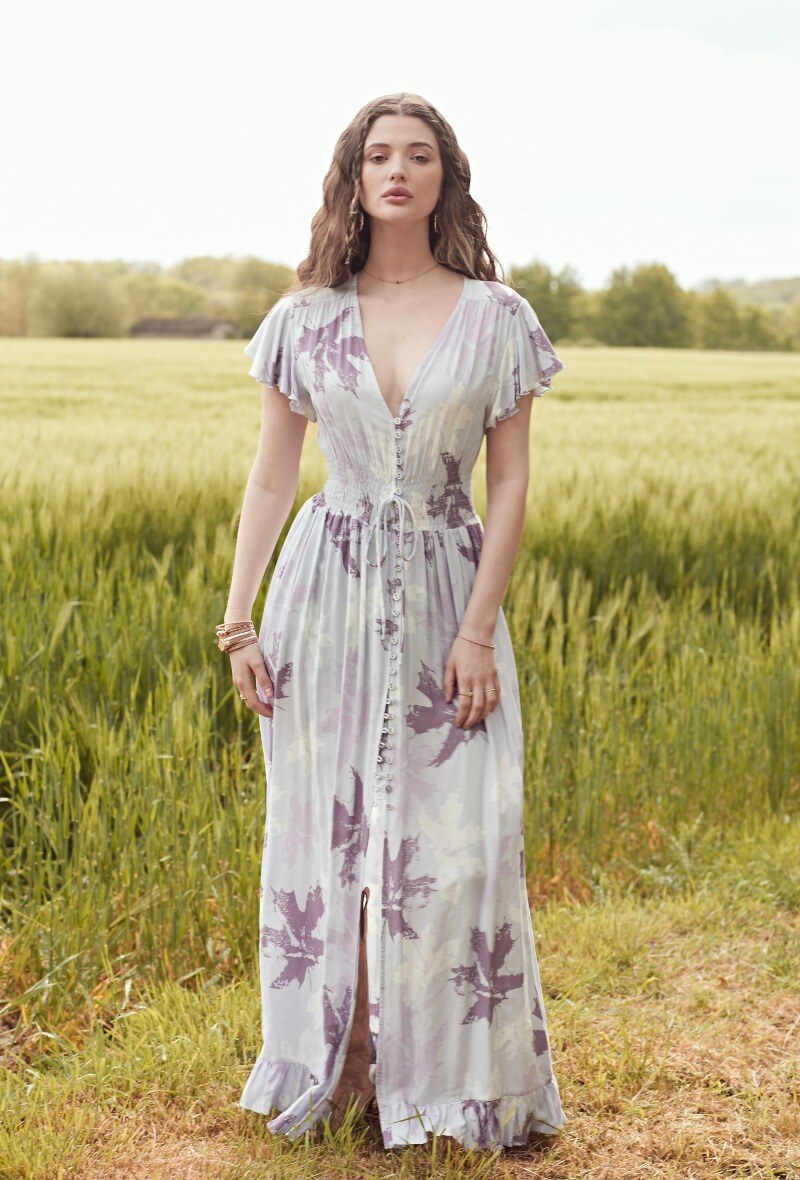 Wholesaler LAST QUEEN OUTLET - Long printed dress fitted at the waist with buttoned front