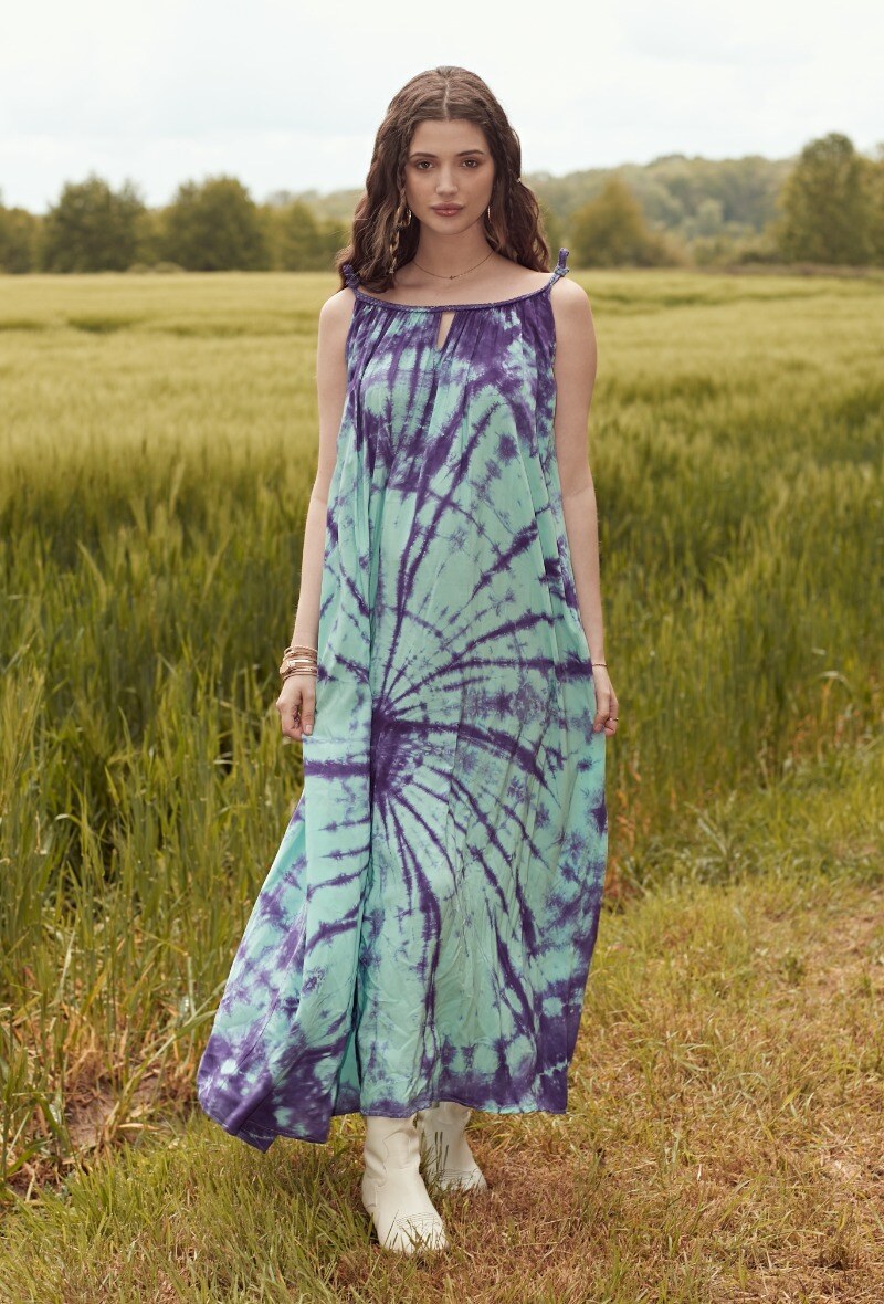 Mayorista LAST QUEEN OUTLET - Vestido evasé fluido tie-dye con tirantes, bolsillos invisibles