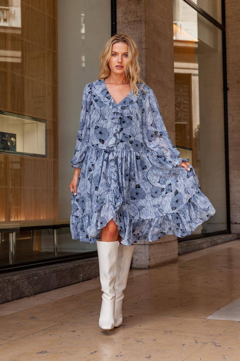 Wholesaler LAST QUEEN OUTLET - Airy printed dress with LUREX and lining, puff sleeves