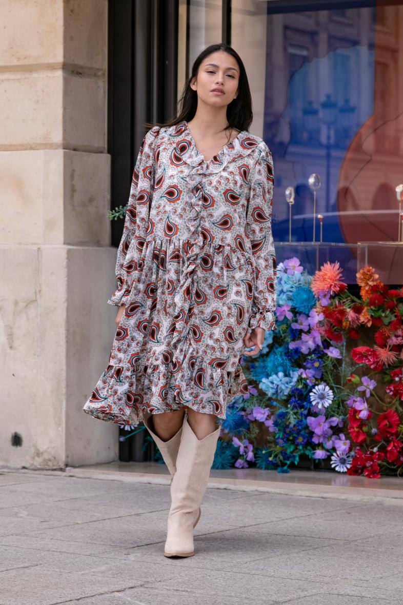 Wholesaler LAST QUEEN OUTLET - Airy printed dress with LUREX and lining, puff sleeves