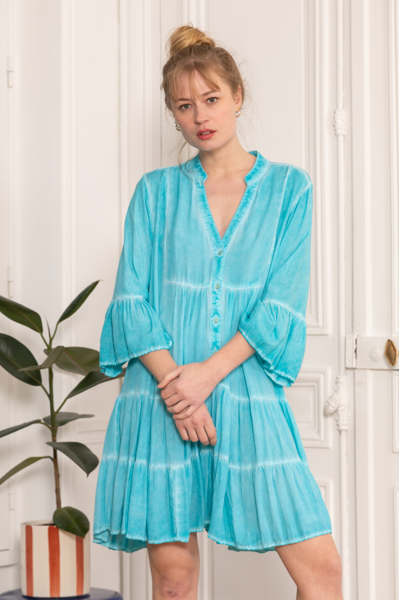 Grossiste LAST QUEEN OUTLET - Robe tunique tie and dye ,style délavé avec coupe évasée