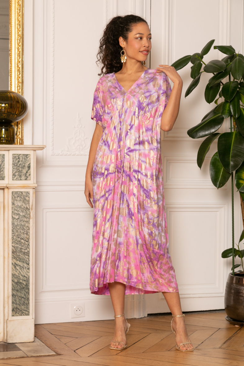 Grossista Last Queen - Abito fluente Tie-and-Dye con scollo a V svasato