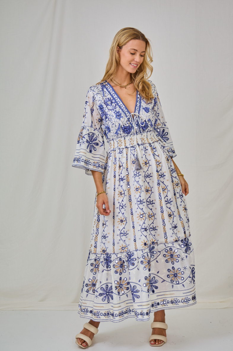 Wholesaler Last Queen - Long dress embroidered with sequins, V-neck with lining
