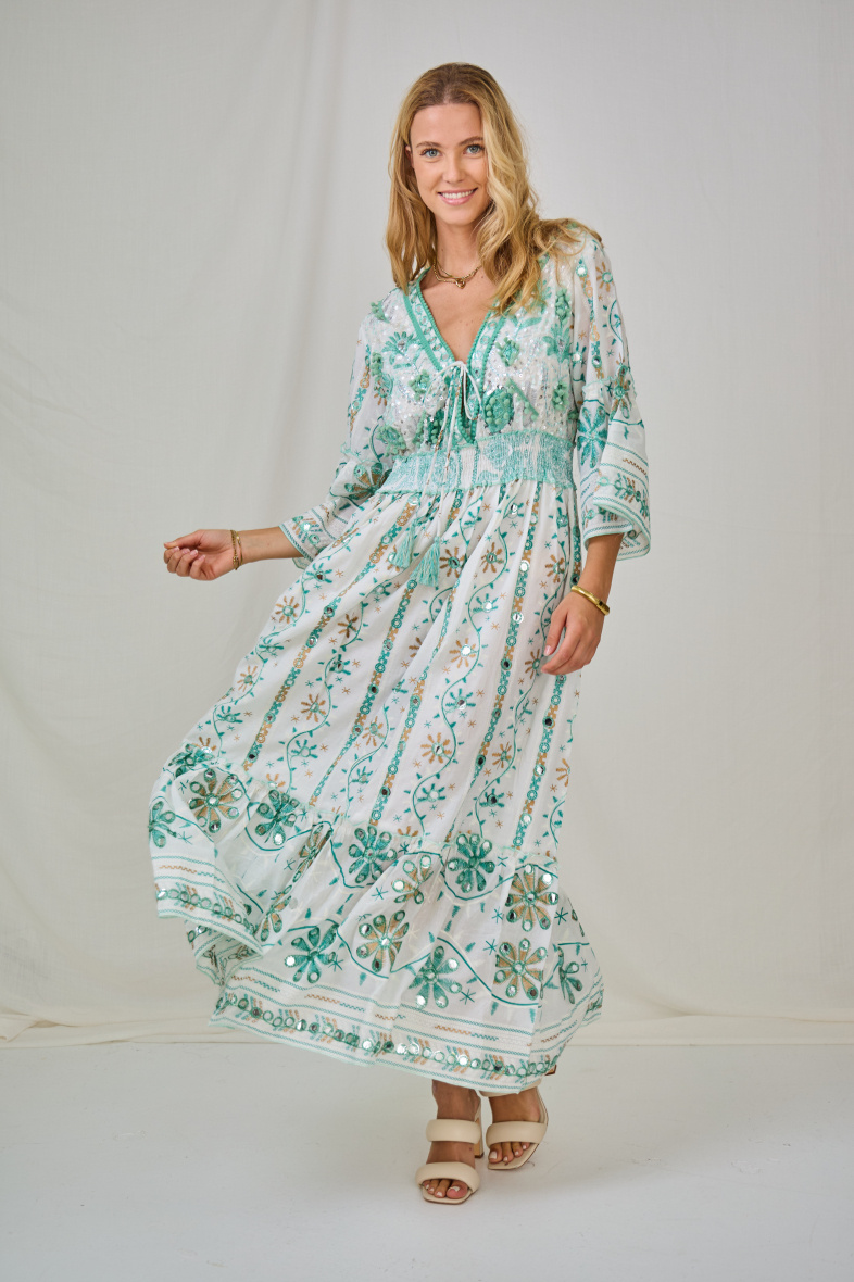Wholesaler Last Queen - Long dress embroidered with sequins, V-neck with lining