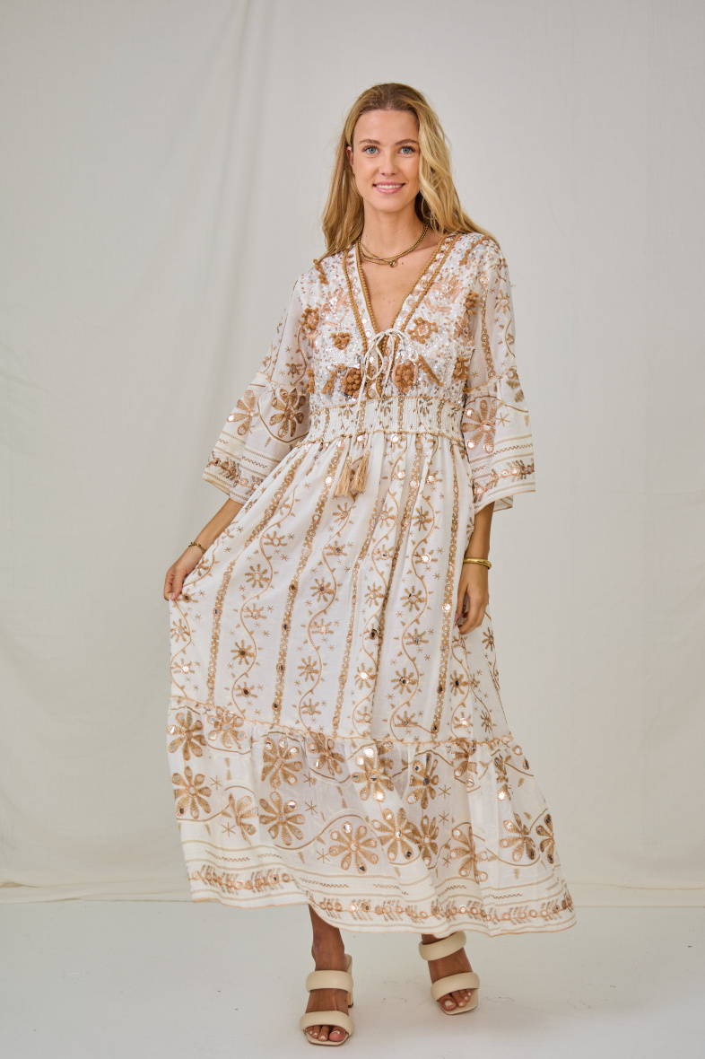 Wholesaler Last Queen - Long dress embroidered with sequins, V-neck with lining