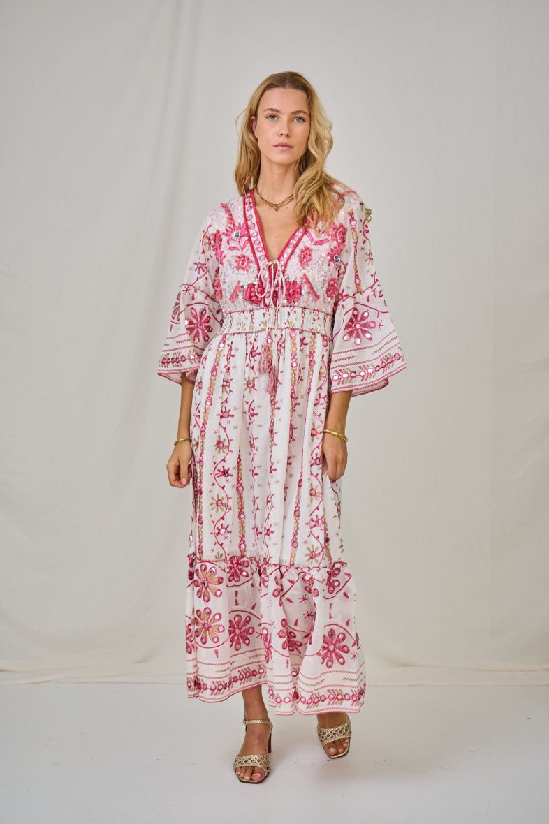Wholesaler Last Queen - Long dress embroidered with sequins, V-neck with lining