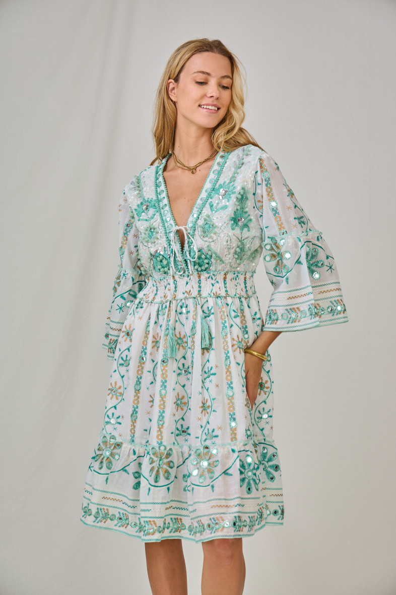 Wholesaler Last Queen - Long dress embroidered with sequins, V-neck with lining