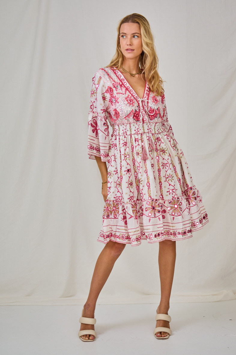 Wholesaler Last Queen - Long dress embroidered with sequins, V-neck with lining