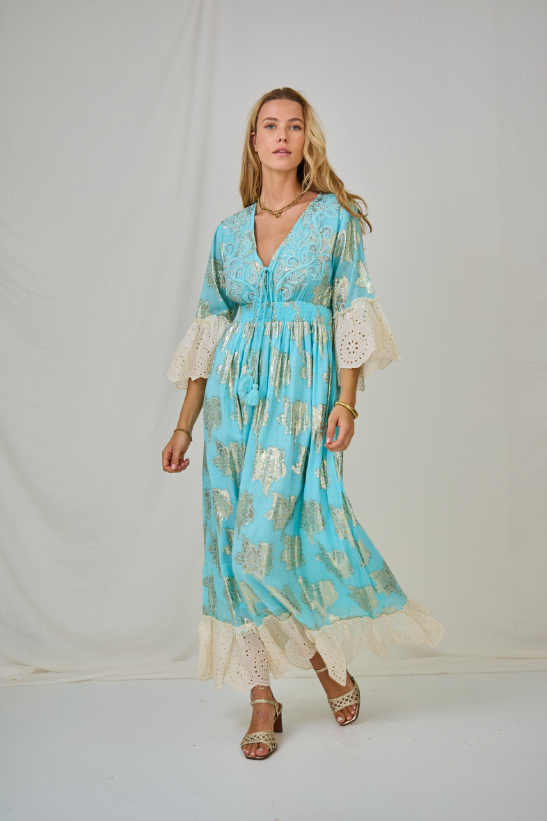 Wholesaler Last Queen - Long dress embroidered with sequins, V-neck with lining