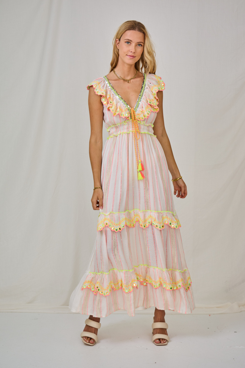 Grossiste Last Queen - Robe longue brodée des sequins , col V avec doublure