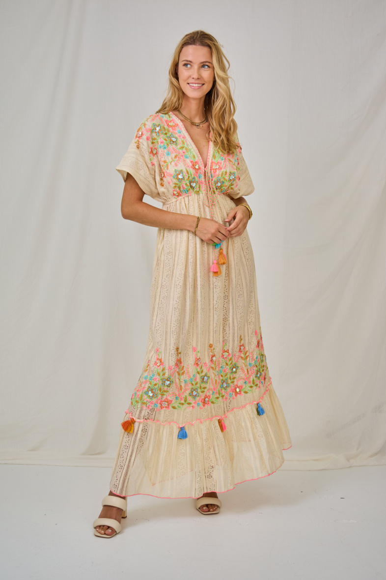 Wholesaler Last Queen - Long dress embroidered with sequins, V-neck with lining