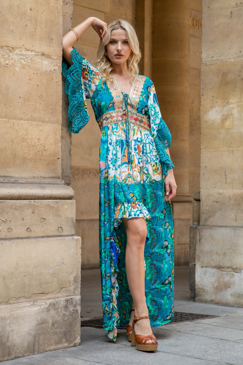 Wholesaler Last Queen - Long dress embroidered with sequins, V-neck with lining