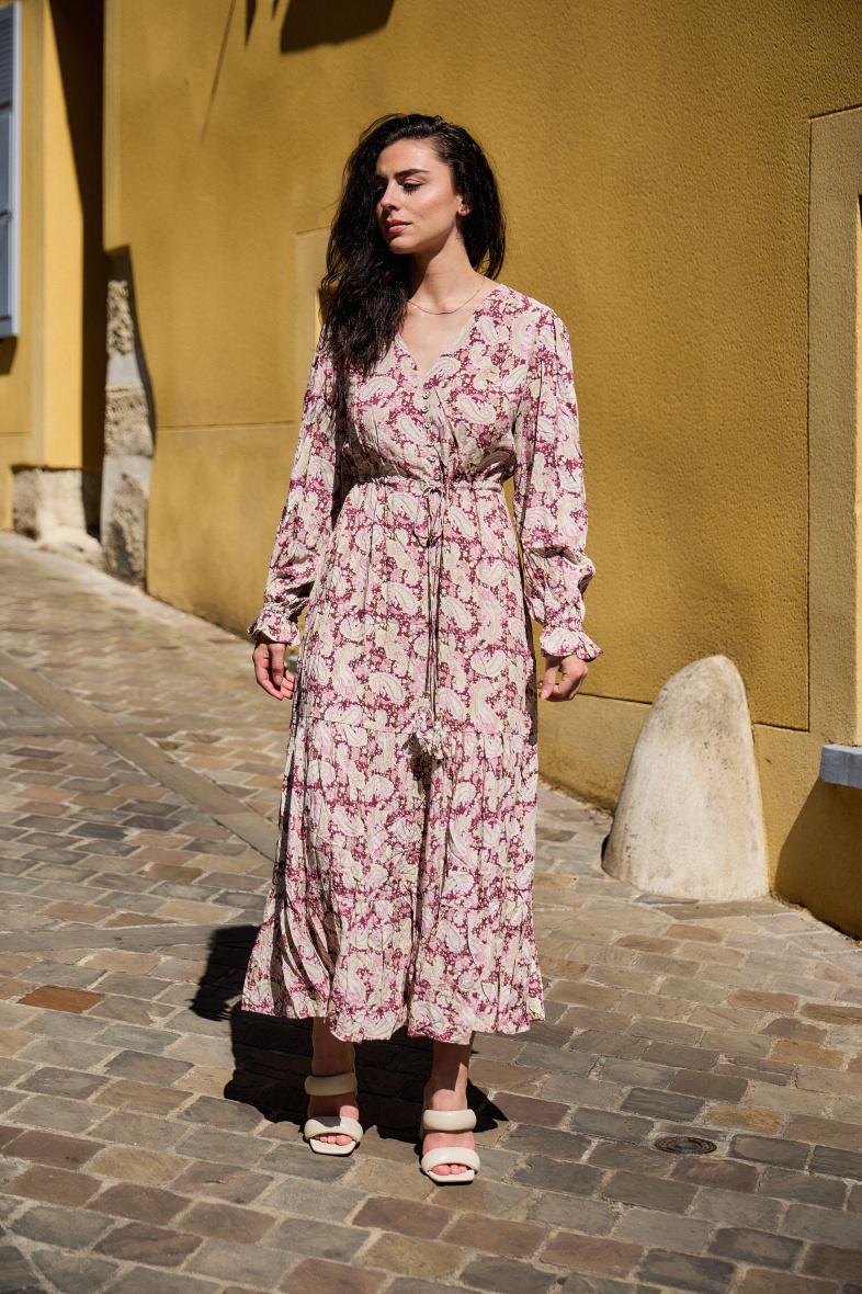 Wholesaler LAST QUEEN OUTLET - Long printed dress with LUREX drawstring with bells