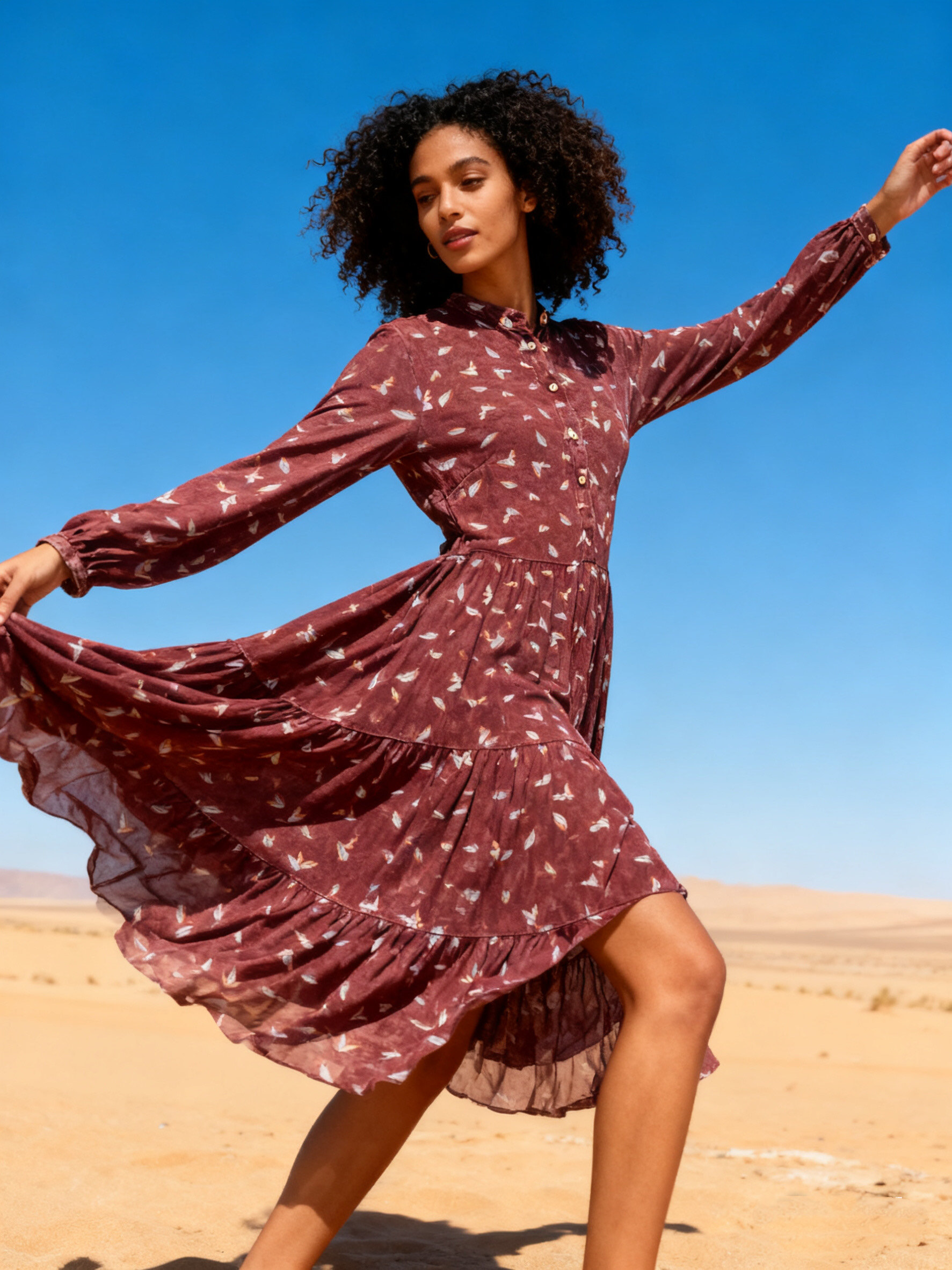 Wholesaler Last Queen - Flowy shirt dress with Paisley print, flared cut