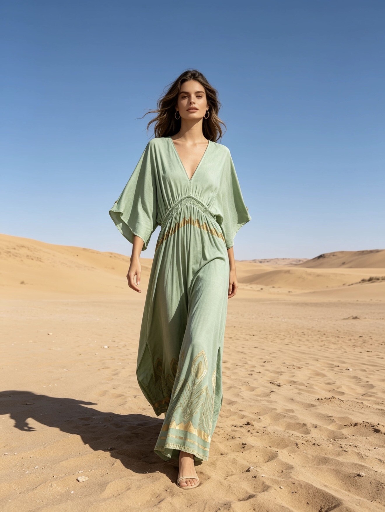 Mayorista Last Queen - Maxi vestido con estampado efecto dorado, mangas murciélago