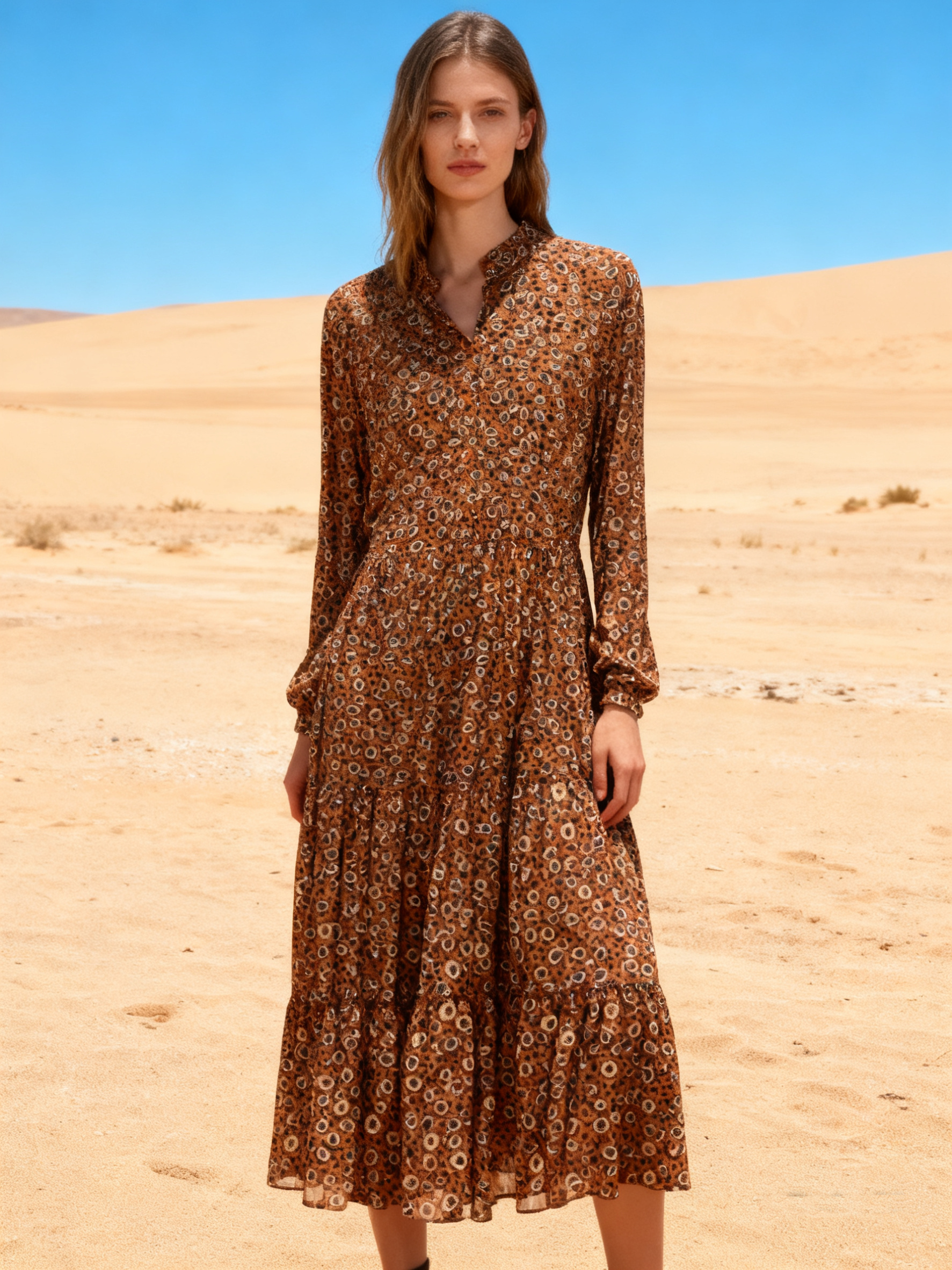 Wholesaler Last Queen - Flowy shirt-style dress with a leopard print, belted and buttoned at the front