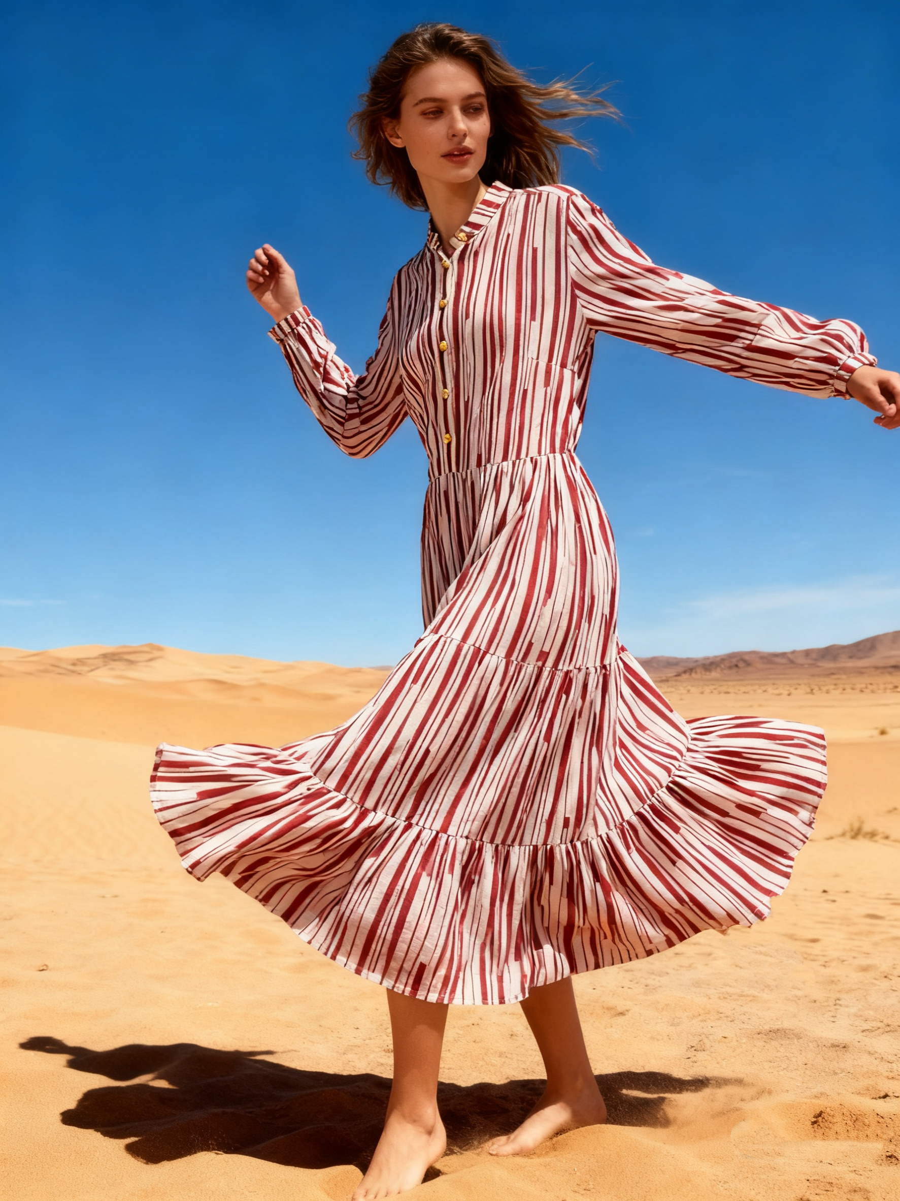 Wholesaler Last Queen - Flowy shirt-style dress with geometric print, buttoned front
