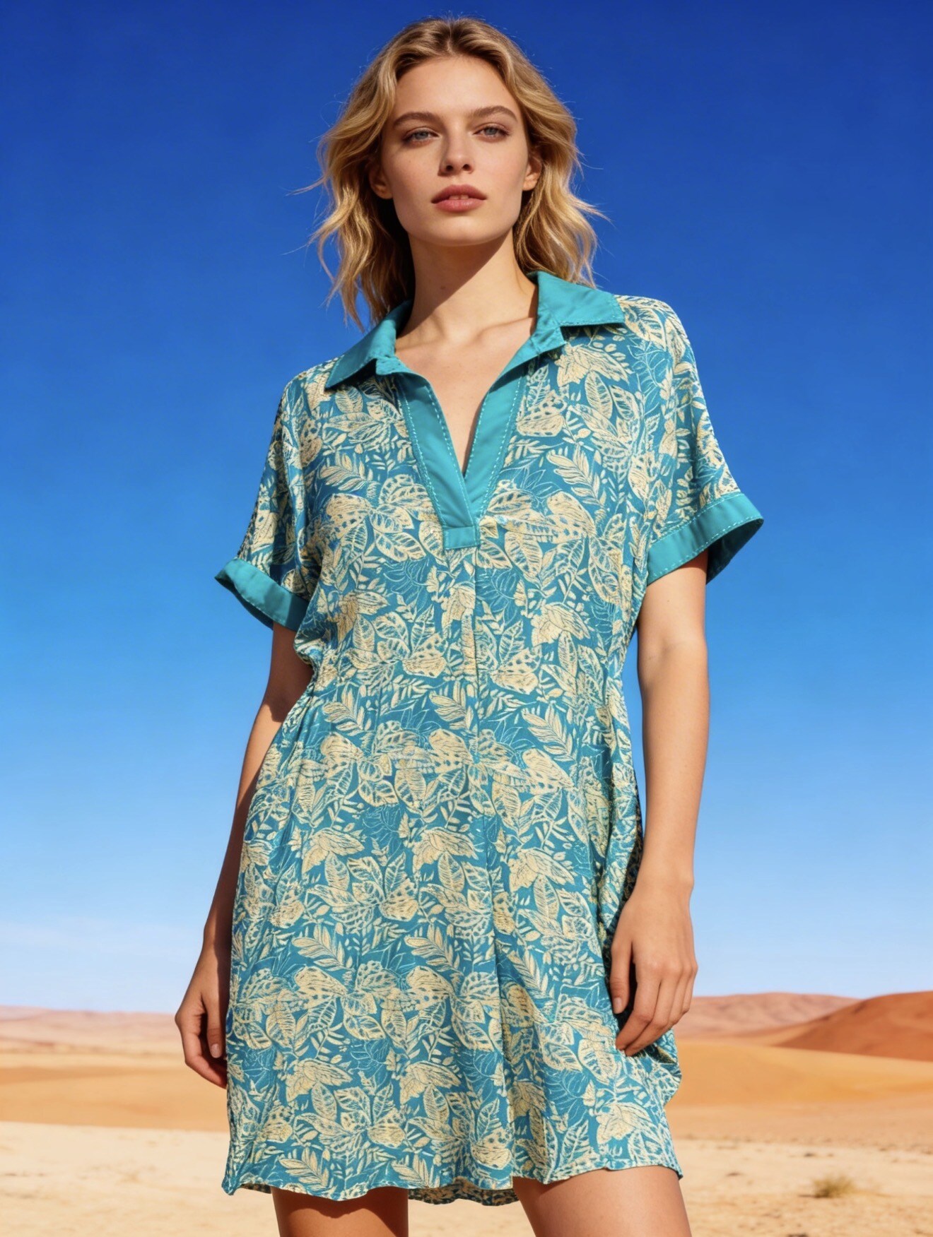 Mayorista Last Queen - Vestido camisero estampado con Lurex, corte acampanado