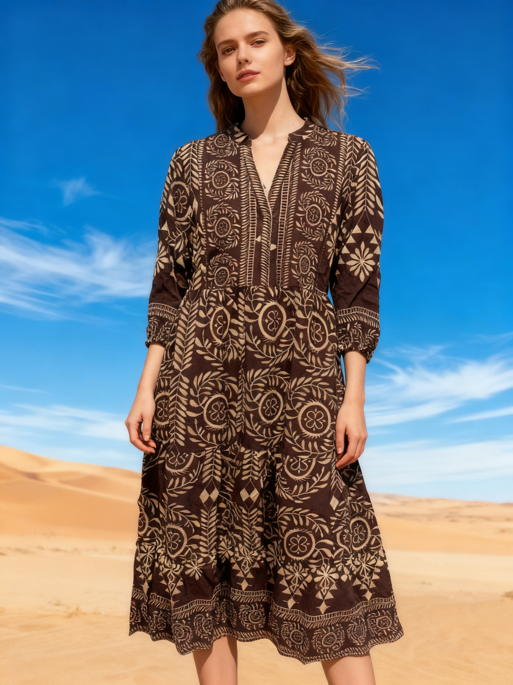 Wholesaler Last Queen - Tunic dress, V-neck, flared cut with hidden pockets