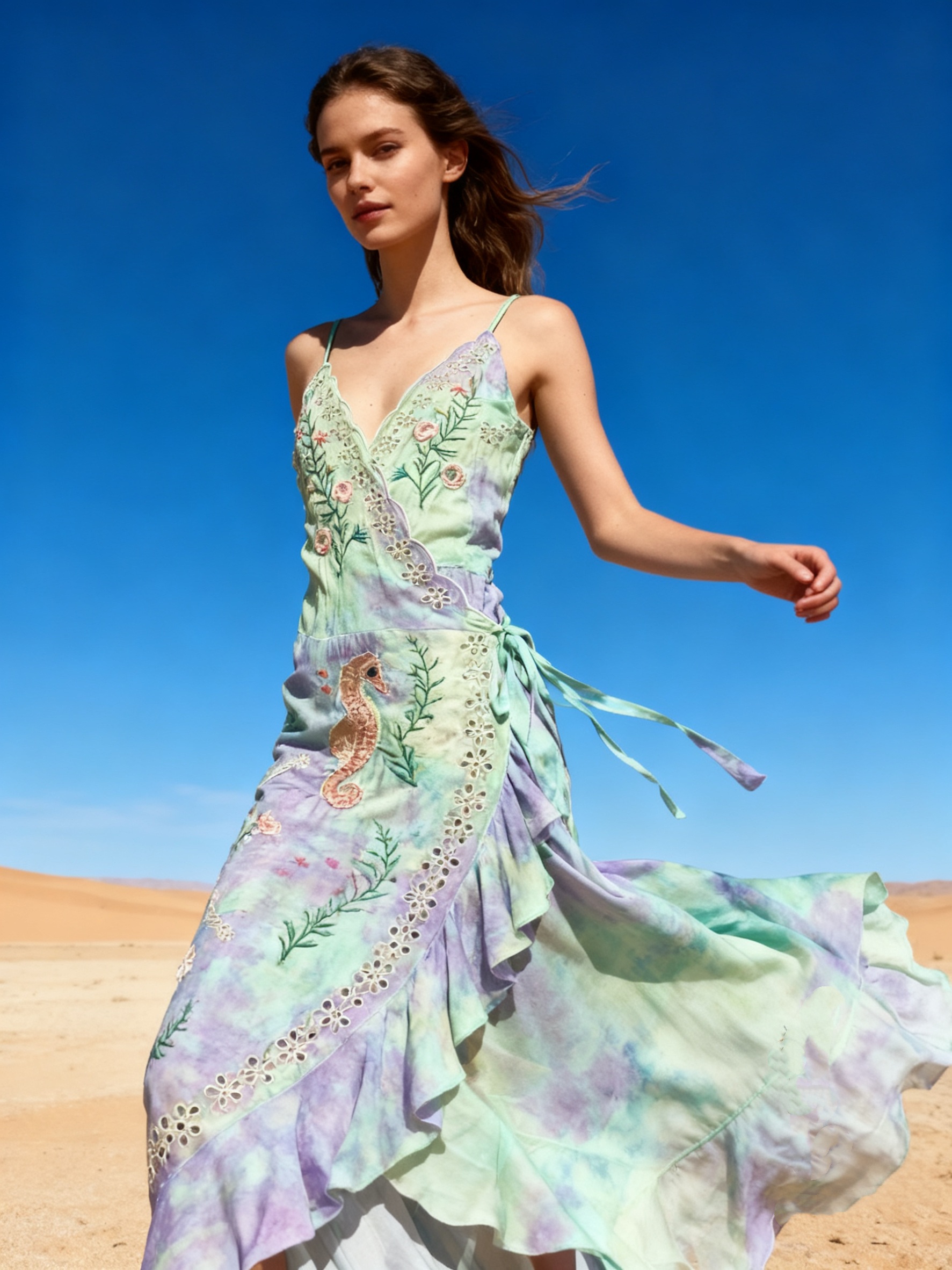 Wholesaler Last Queen - Long wrap dress with embroidery and thin straps