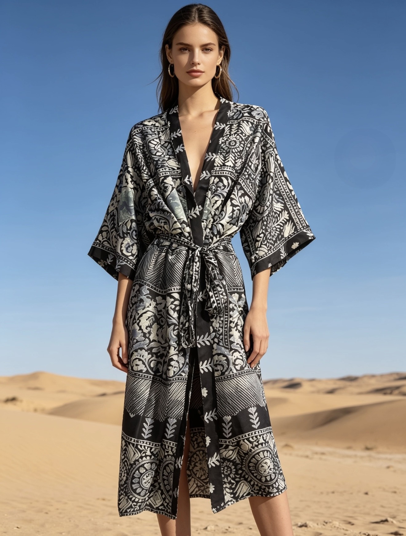 Wholesaler Last Queen - Flowy kimono dress with Cleopatra print, flared cut