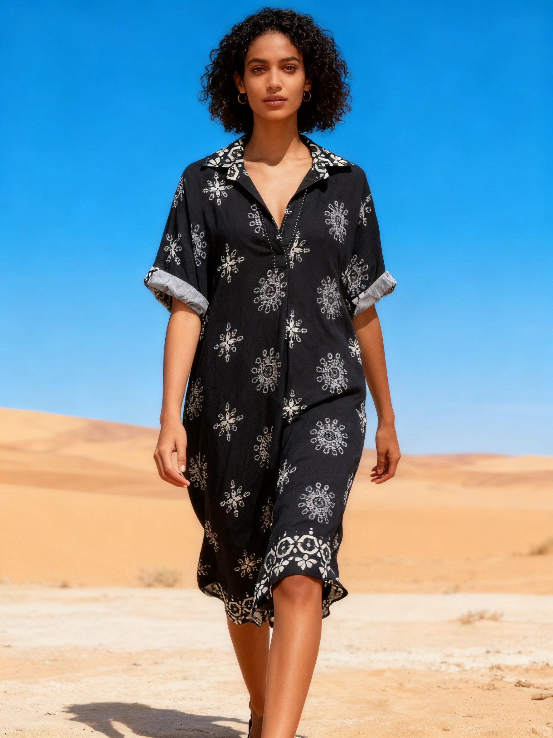 Wholesaler Last Queen - Tunic dress, V-neck, flared cut with hidden pockets