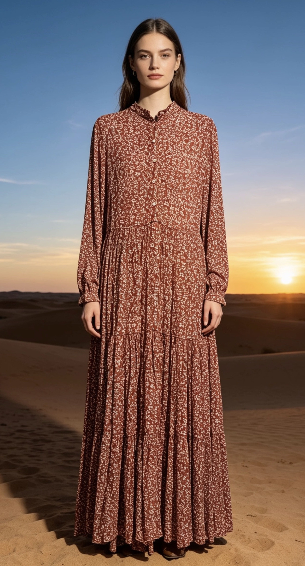 Grossista Last Queen - Abito fluido stile camicia con stampa Liberty, abbottonato davanti, effetto lavato