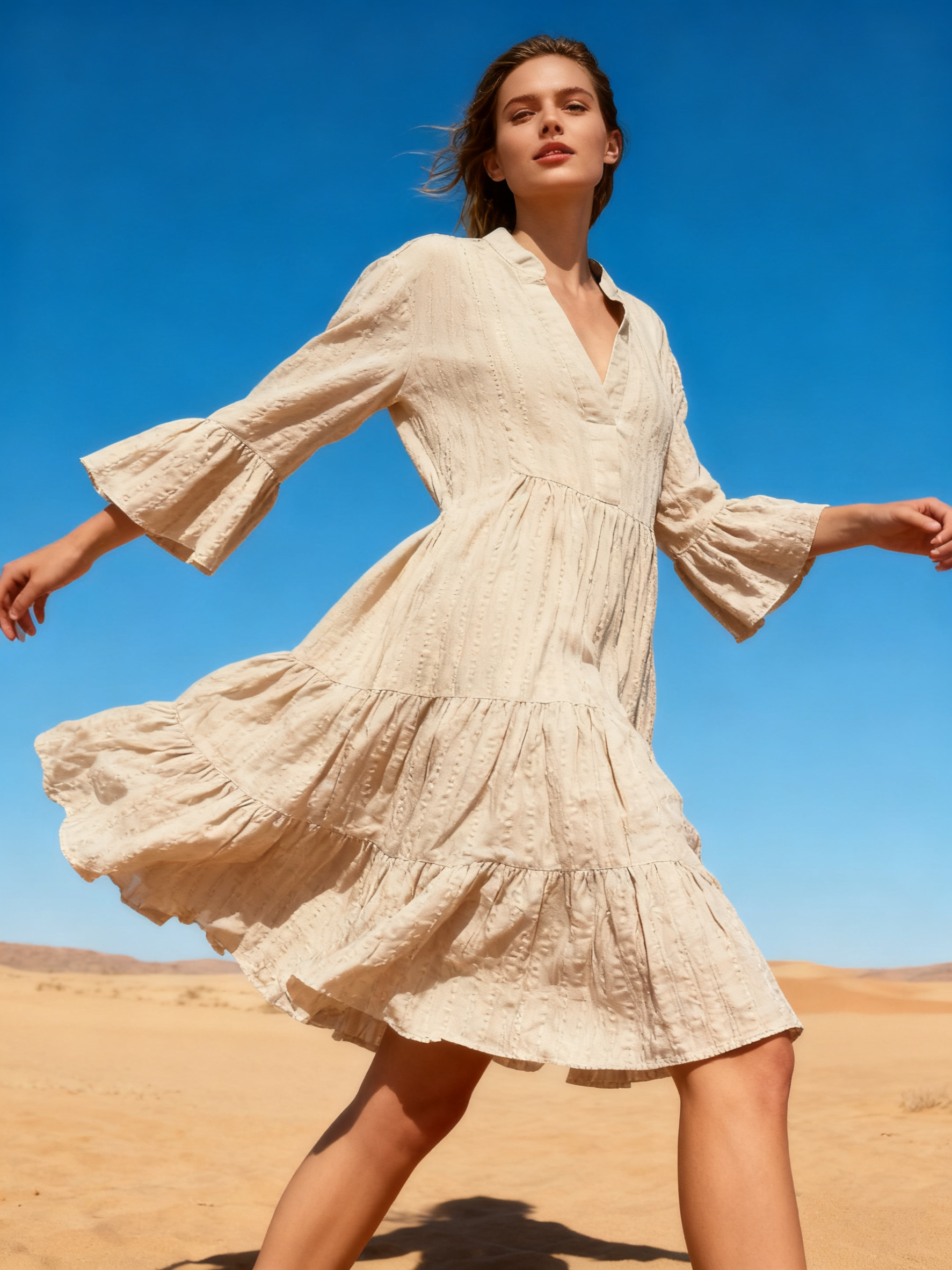 Wholesaler Last Queen - Mid-length tunic dress, flared cut with gathers, textured fabric