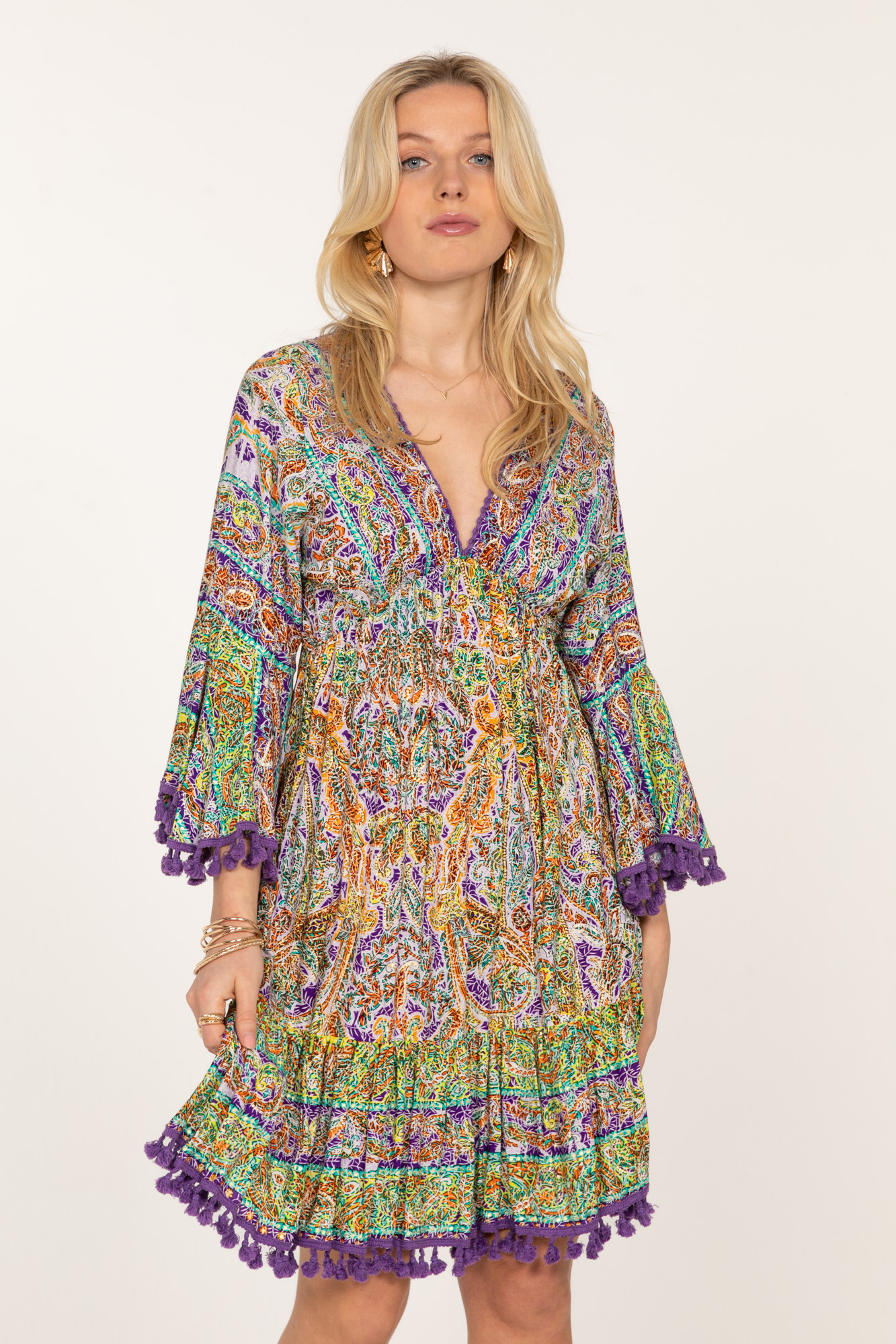 Grossista Last Queen - Abito tunica con scollo a V e stampa boho