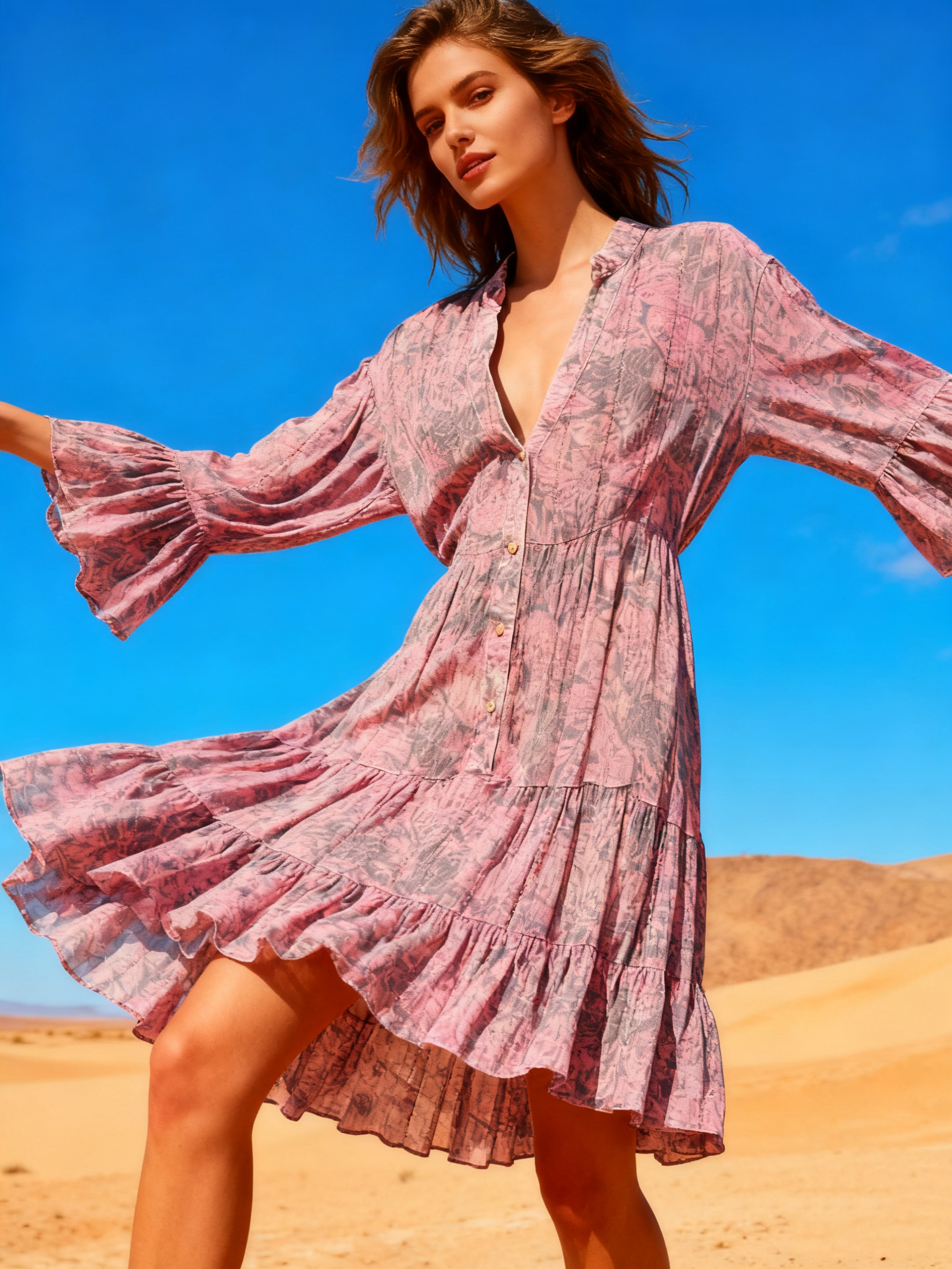 Wholesaler Last Queen - Floral print tunic dress with Lurex, flared cut with gathers
