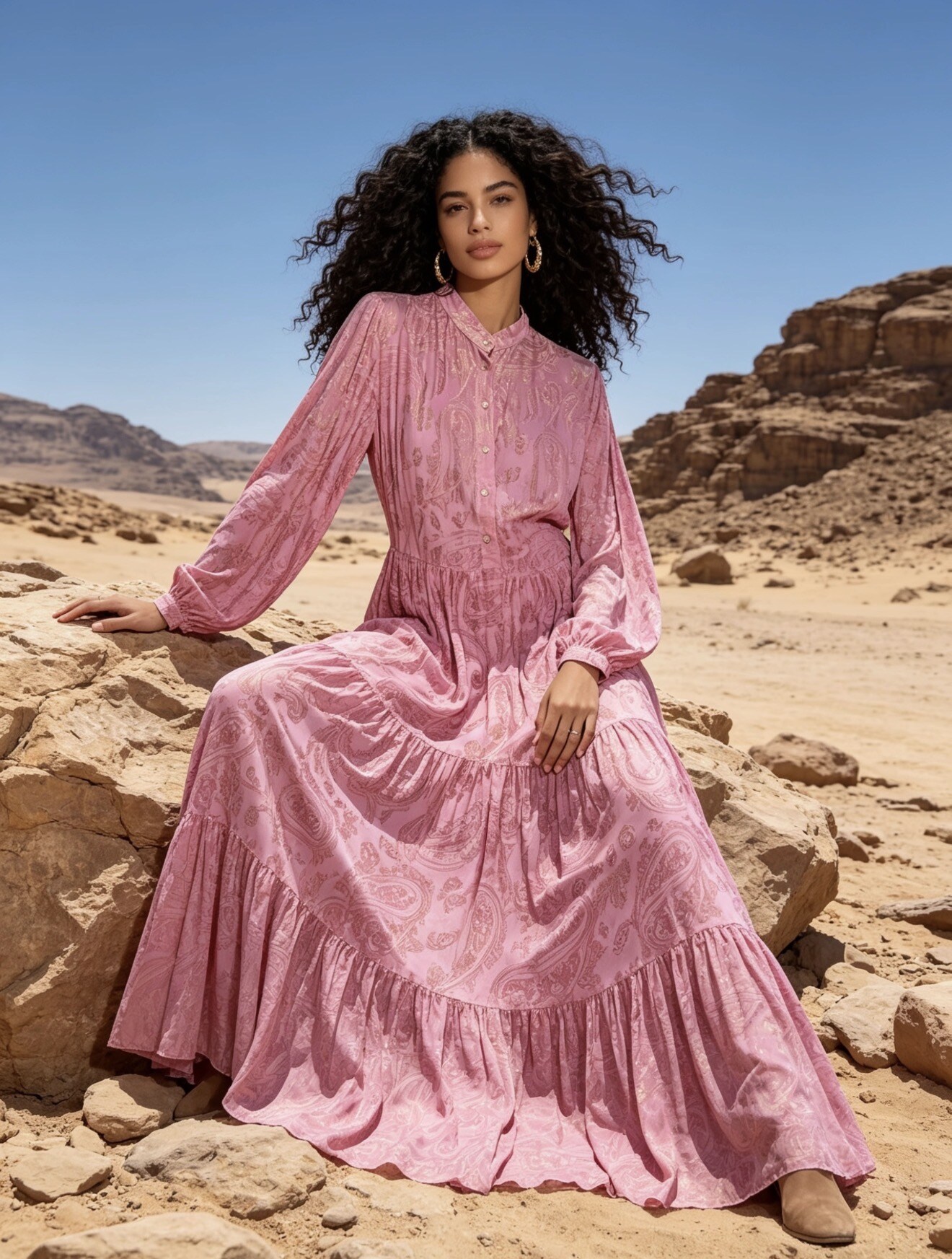 Wholesaler Last Queen - Long shirt-style dress with Paisley print, buttoned front,