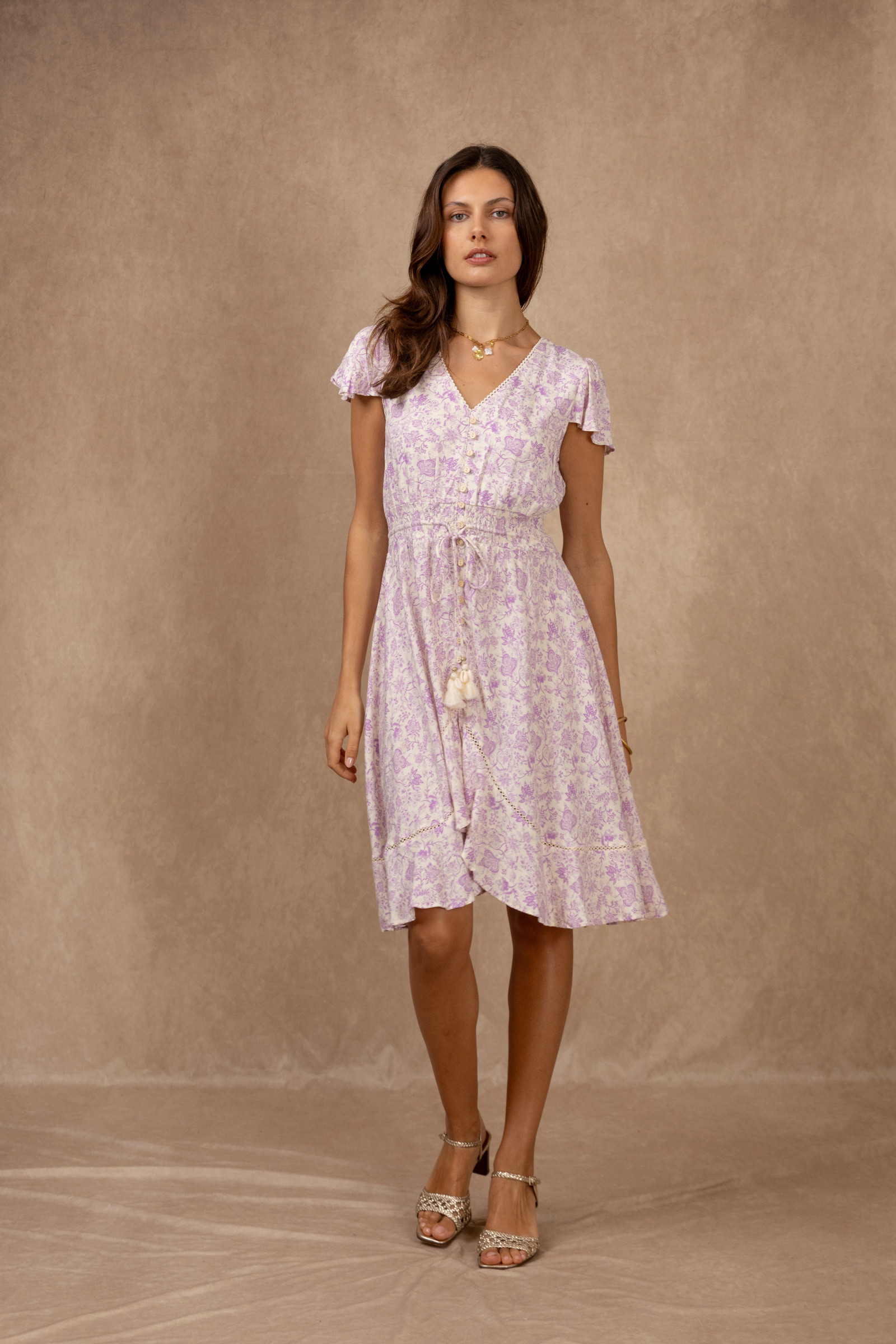 Mayorista Last Queen - Vestidos de estampado floral, cuello en V anudado