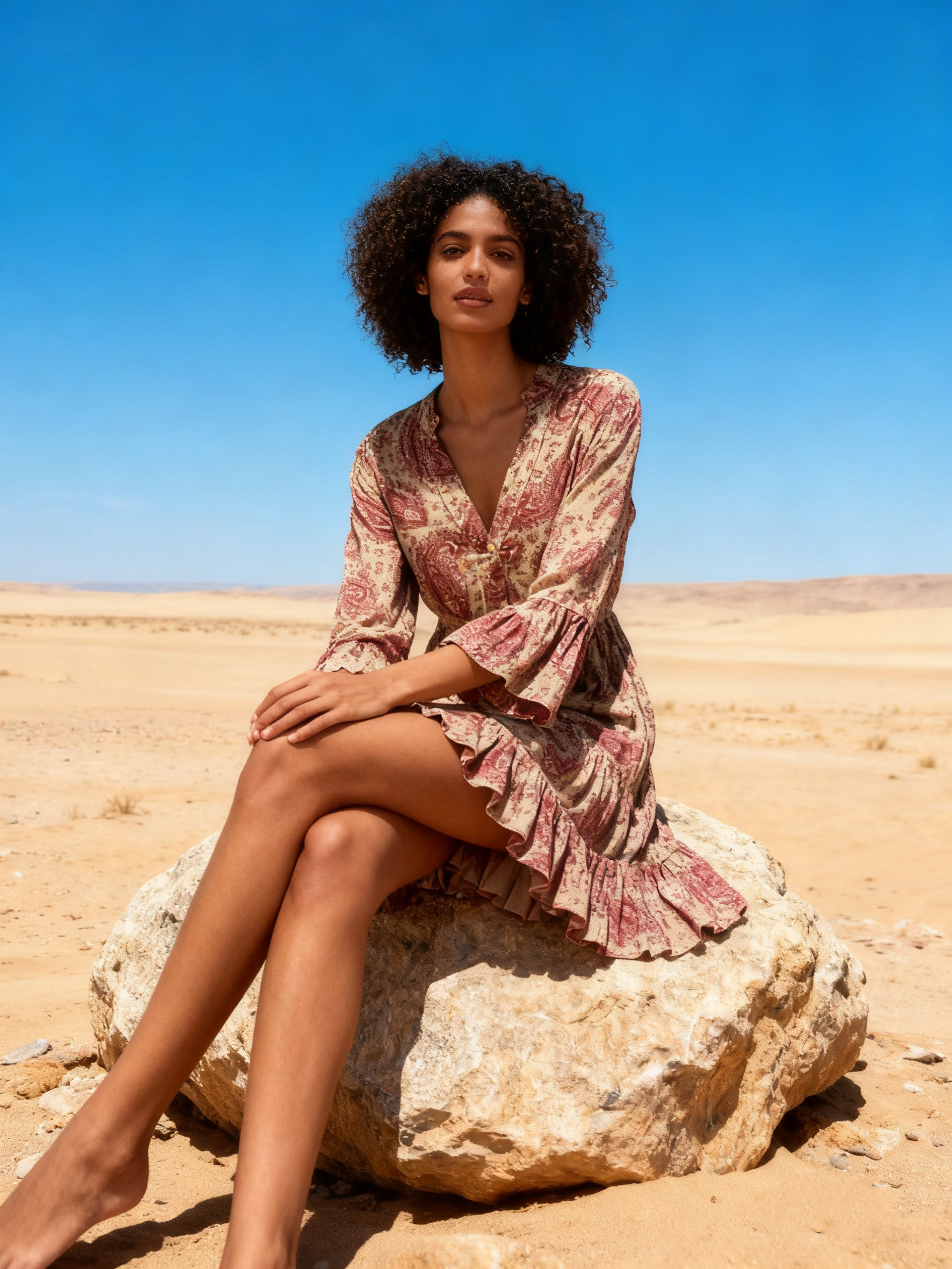 Wholesaler Last Queen - Flowy tunic dress with Paisley print, buttoned front V-neck