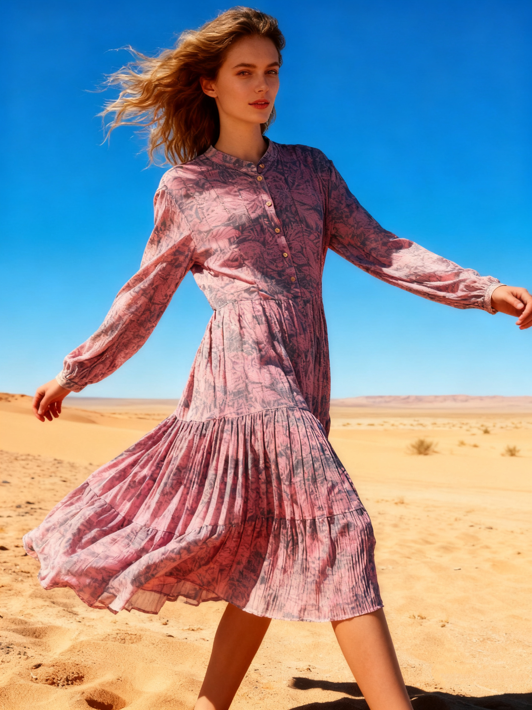 Wholesaler Last Queen - Long floral print dress with Lurex, flared cut, washed fabric
